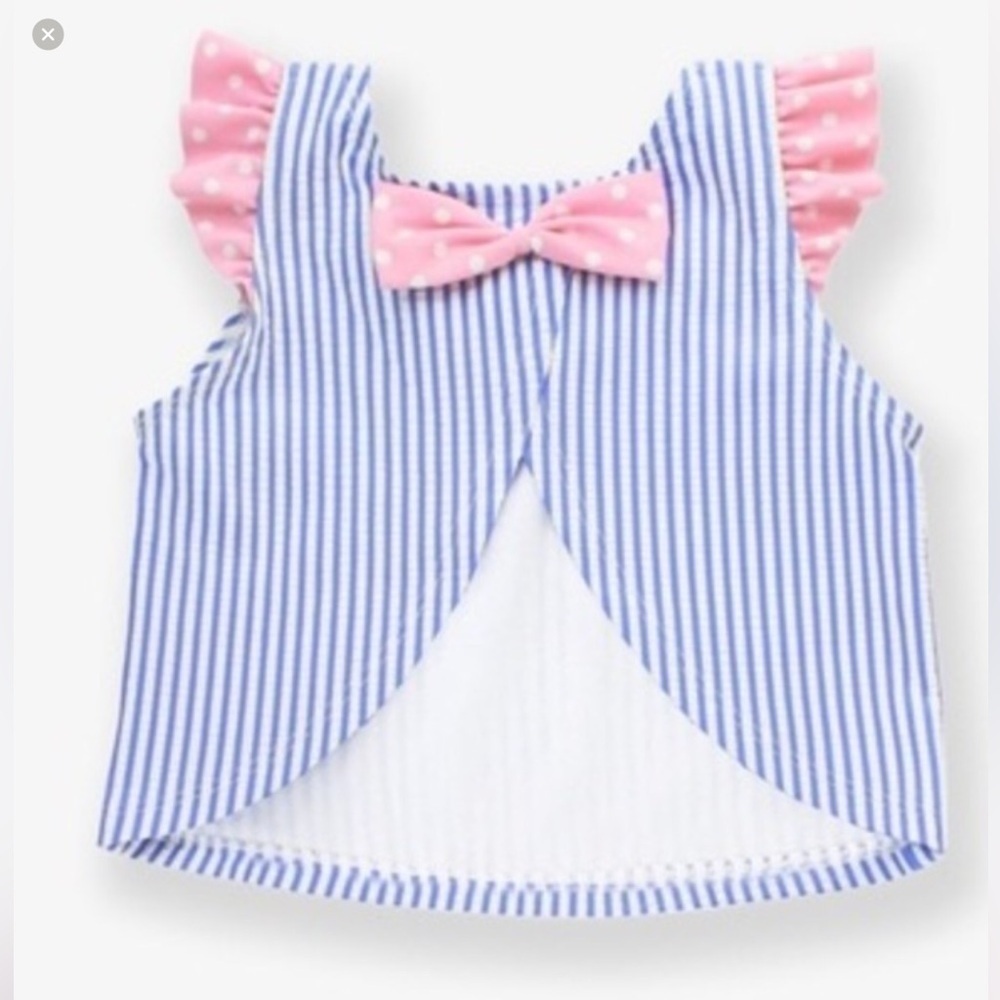 Ruffle Butts periwinkle stripe seersucker tankini top Size 6 - 12 Months